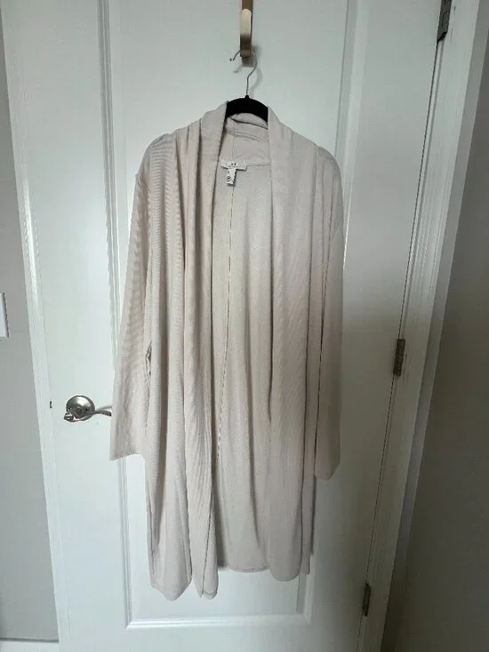 Halston Cream Open Front Long Cardigan Sweater, XL - Picture 1 of 9